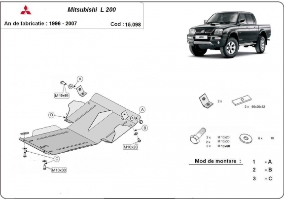 Motor Beschermplaat voor Mitsubishi L200