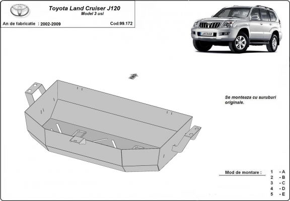 Brandstoftank Beschermplaat voor Toyota Land Cruiser J120 - alleen voor 3-deurs model 