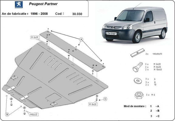 Motor en Versnellingsbak Beschermplaat voor Peugeot Partner