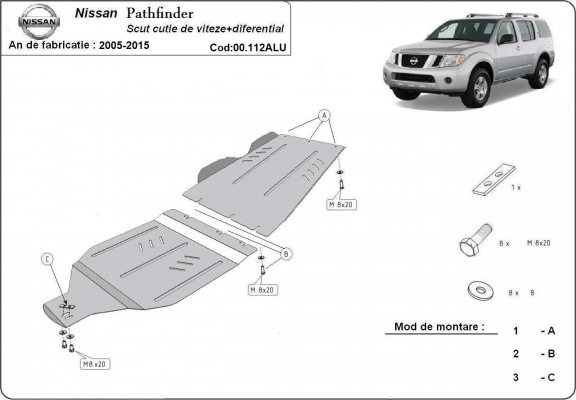 Versnellingsbak aluminium  Beschermplaat voor Nissan Pathfinder