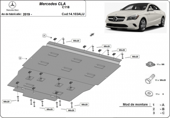 Motor, Versnellingsbak en Radiator Beschermplaat voor Mercedes CLA