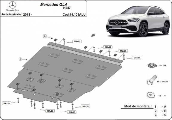 Motor, Versnellingsbak en Radiator Beschermplaat voor Mercedes GLA
