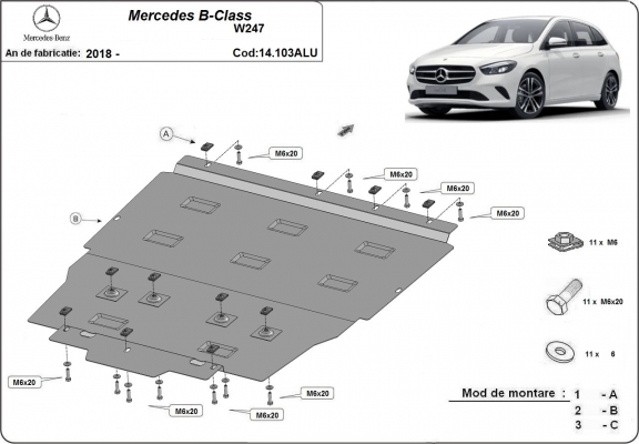 Motor, Versnellingsbak en Radiator Beschermplaat voor Mercedes B-Classe