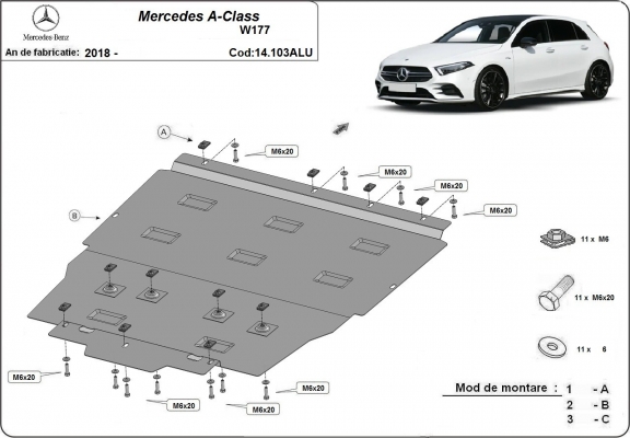 Motor, Versnellingsbak en Radiator Beschermplaat voor Mercedes A-Classe