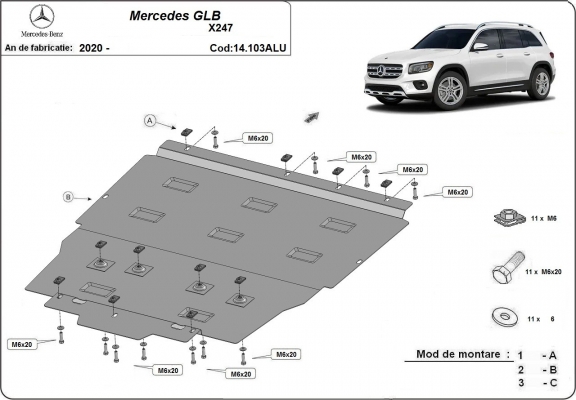 Motor, Versnellingsbak en Radiator Beschermplaat voor Mercedes GLB