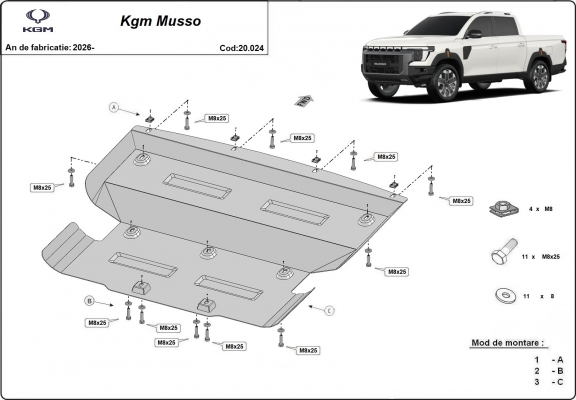 Motor en Radiator Beschermplaat voor KGM Musso 