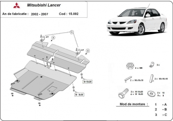 Motor, Versnellingsbak en Radiator Beschermplaat voor Mitsubishi Lancer
