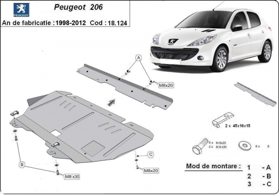 Motor, Versnellingsbak en Radiator Beschermplaat voor Peugeot 206