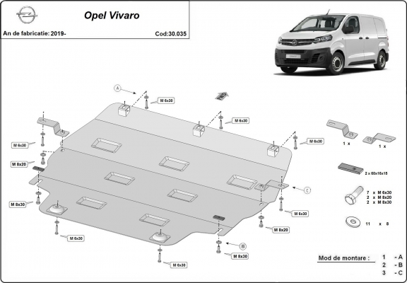 Motor, Versnellingsbak en Radiator Beschermplaat voor Opel Vivaro C 
