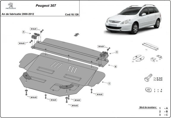 Motor, Versnellingsbak en Radiator Beschermplaat voor Peugeot 307