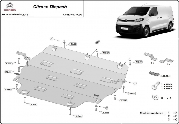 Motor en Versnellingsbak Beschermplaat voor Citroen Dispach - Aluminium