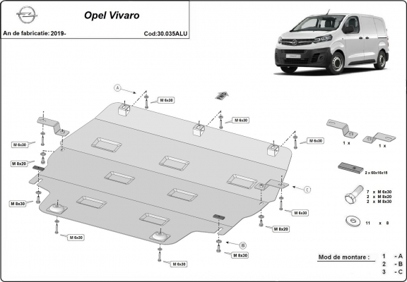 Motor en Versnellingsbak Beschermplaat voor Opel Vivaro - Aluminium