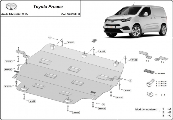 Motor en Versnellingsbak Beschermplaat voor Toyota Proace - Aluminium