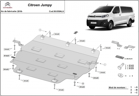 Motor en Versnellingsbak Beschermplaat voor Citroen Jumpy - Aluminium