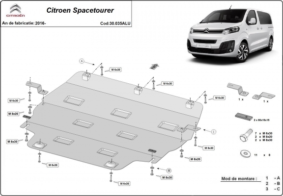 Motor en Versnellingsbak Beschermplaat voor Citroen Spacetourer - Aluminium