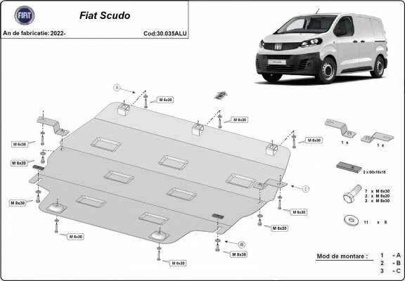 Motor en Versnellingsbak Beschermplaat voor Fiat Scudo - Aluminium