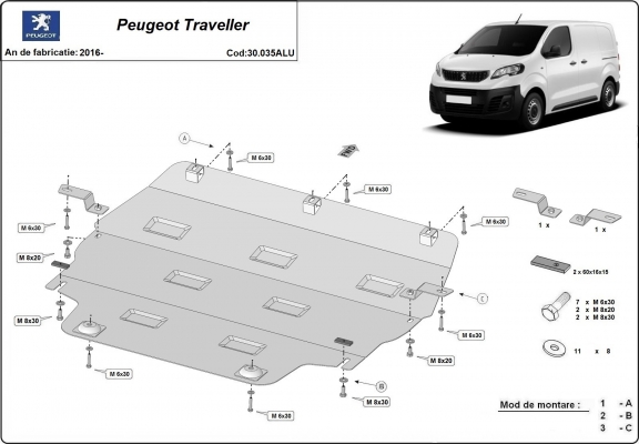 Motor en Versnellingsbak Beschermplaat voor Peugeot Traveller - Aluminium