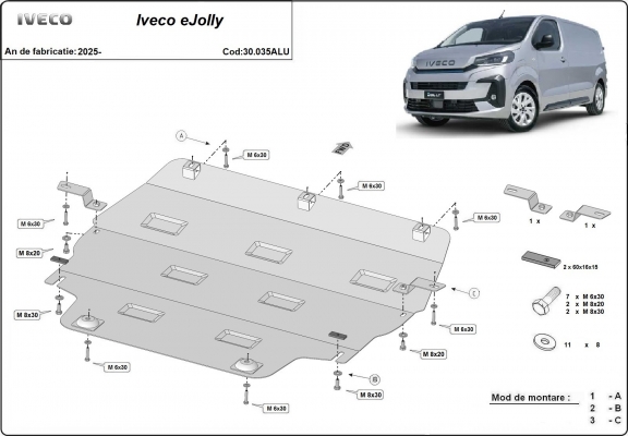 Motor en Versnellingsbak Beschermplaat voor Iveco eJolly - Aluminium