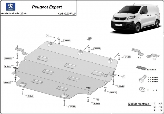Motor en Versnellingsbak Beschermplaat voor Peugeot Expert - Aluminium