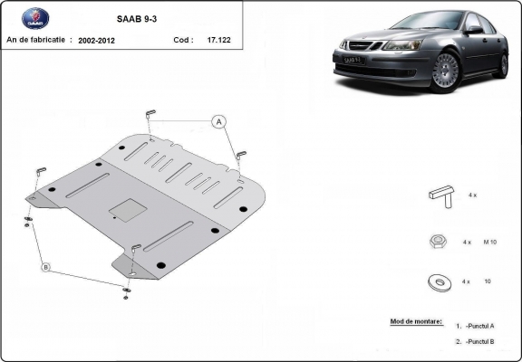 Motor en Versnellingsbak Beschermplaat voor Saab 9-3