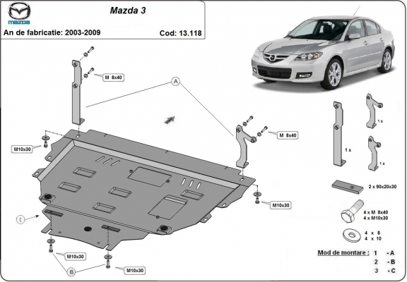 Motor, Versnellingsbak en Radiator Beschermplaat voor Mazda 3