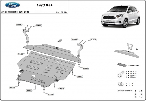 Motor, Versnellingsbak en Radiator Beschermplaat voor Ford KA+