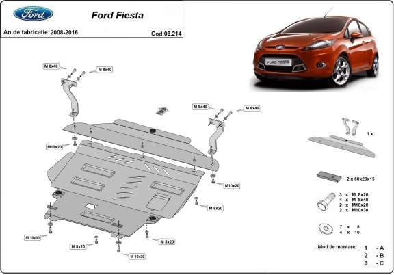 Motor, Versnellingsbak en Radiator Beschermplaat voor Ford Fiesta