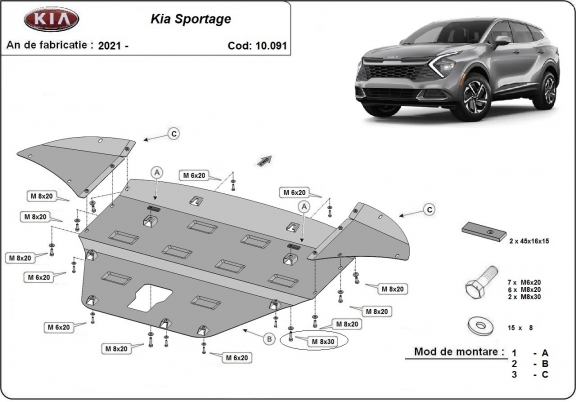 Motor, Versnellingsbak en Radiator Beschermplaat voor Kia Sportage