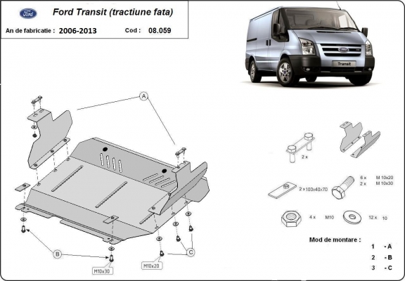 Motor en Versnellingsbak Beschermplaat voor Ford Transit - FWD