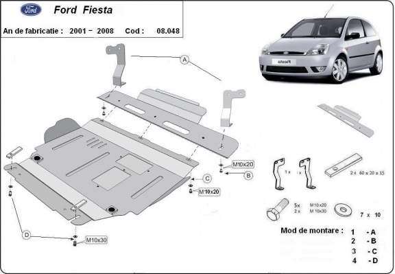 Motor, Versnellingsbak en Radiator Beschermplaat voor Ford Fiesta