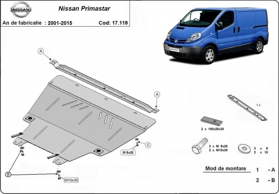 Motor, Versnellingsbak en Radiator Beschermplaat voor Nissan Primastar
