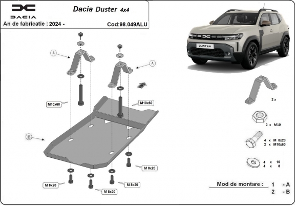 Aluminium Differentieel Beschermplaat voor Dacia Duster 4x4