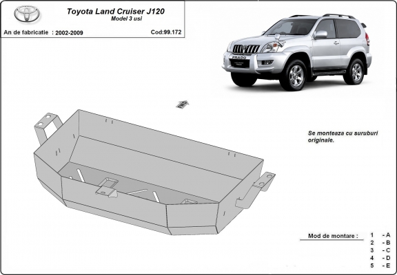 Brandstoftank Beschermplaat voor Toyota Land Cruiser J120 - alleen voor 3-deurs model 