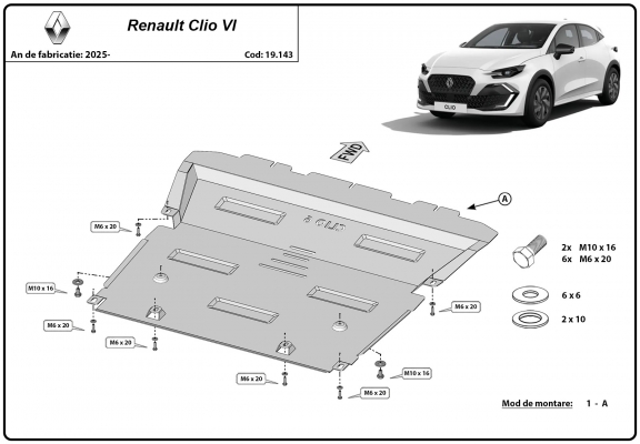 Motor en Versnellingsbak Beschermplaat voor Renault Clio 6