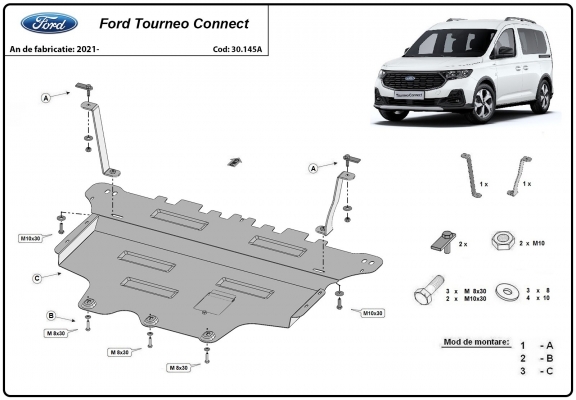 Motor, Versnellingsbak en Radiator Beschermplaat voor Ford Tourneo Connect 