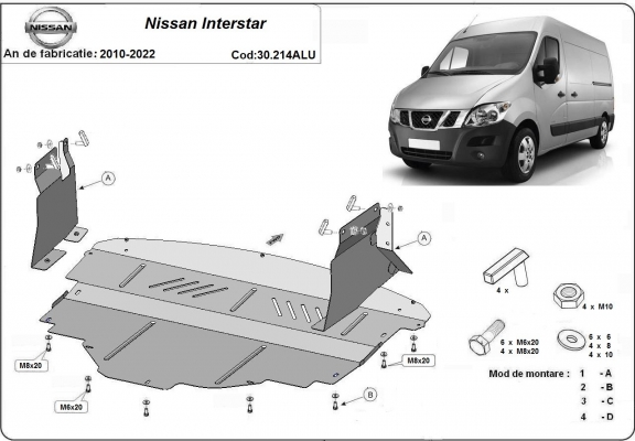 Motor en Versnellingsbak Beschermplaat voor Nissan Interstar - Aluminium