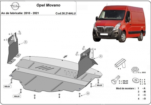 Motor en Versnellingsbak Beschermplaat voor Opel Movano - Aluminium