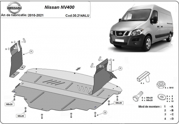 Motor en Versnellingsbak Beschermplaat voor Nissan NV400 - Aluminium