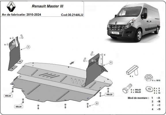 Motor en Versnellingsbak Beschermplaat voor Renault Master - Aluminium