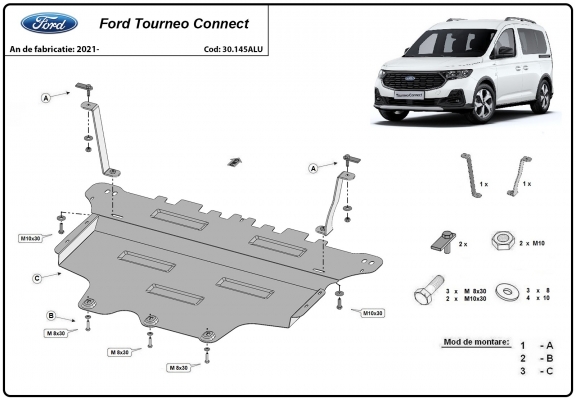 Aluminium Motor, Versnellingsbak en Radiator Beschermplaat voor Ford Tourneo Connect