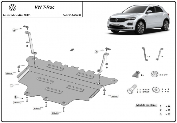 Aluminium Motor, Versnellingsbak en Radiator Beschermplaat voor Volkswagen T-Roc