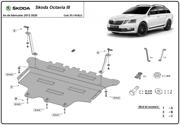 Aluminium Motor en Versnellingsbak Beschermplaat voor Skoda Octavia 3