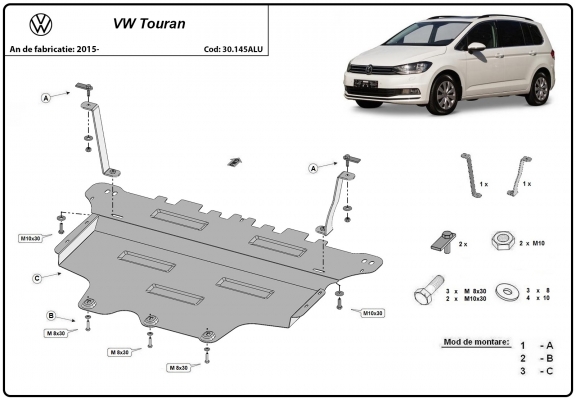 Aluminium Motor, Versnellingsbak en Radiator Beschermplaat voor VW Touran