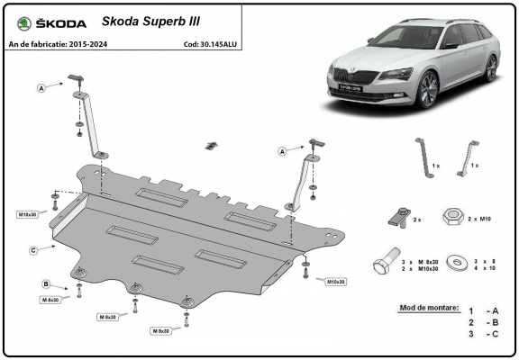 Aluminium Motor, Versnellingsbak en Radiator Beschermplaat voor Skoda Superb III