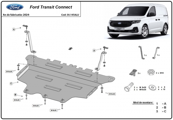 Aluminium Motor en Versnellingsbak Beschermplaat voor Ford Transit Connect