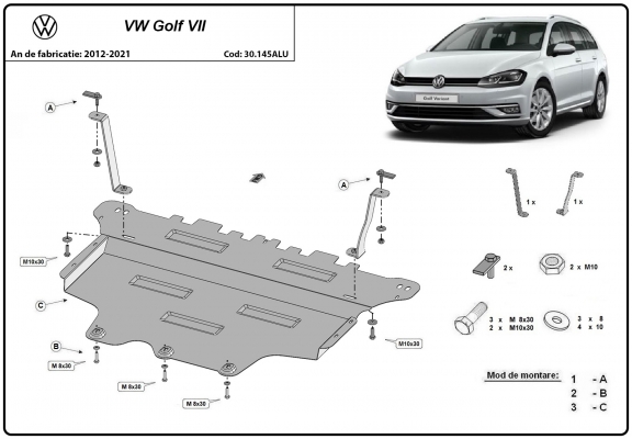 Aluminium Motor en Versnellingsbak Beschermplaat voor VW Golf 7