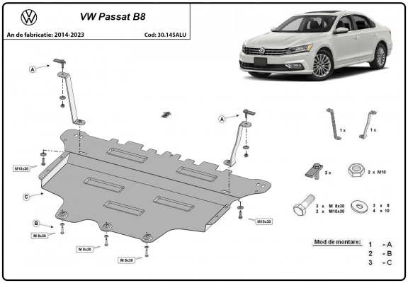 Aluminium Motor, Versnellingsbak en Radiator Beschermplaat voor VW Passat B8