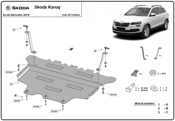 Aluminium Motor, Versnellingsbak en Radiator Beschermplaat voor Skoda Karoq