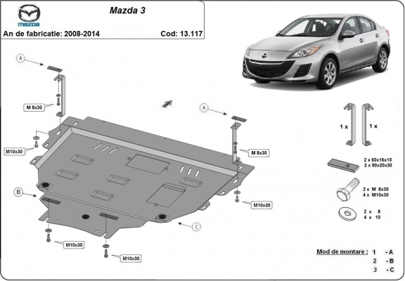 Motor, Versnellingsbak en Radiator Beschermplaat voor Mazda 3