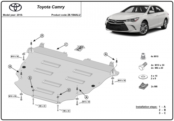 Motor, Versnellingsbak en Radiator aluminium Beschermplaat voor Toyota Camry